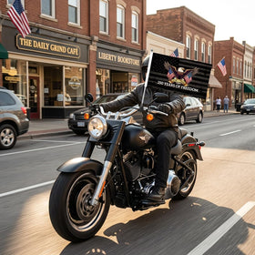 MAGJIUKE luggage-rack banner setup on motorcycle