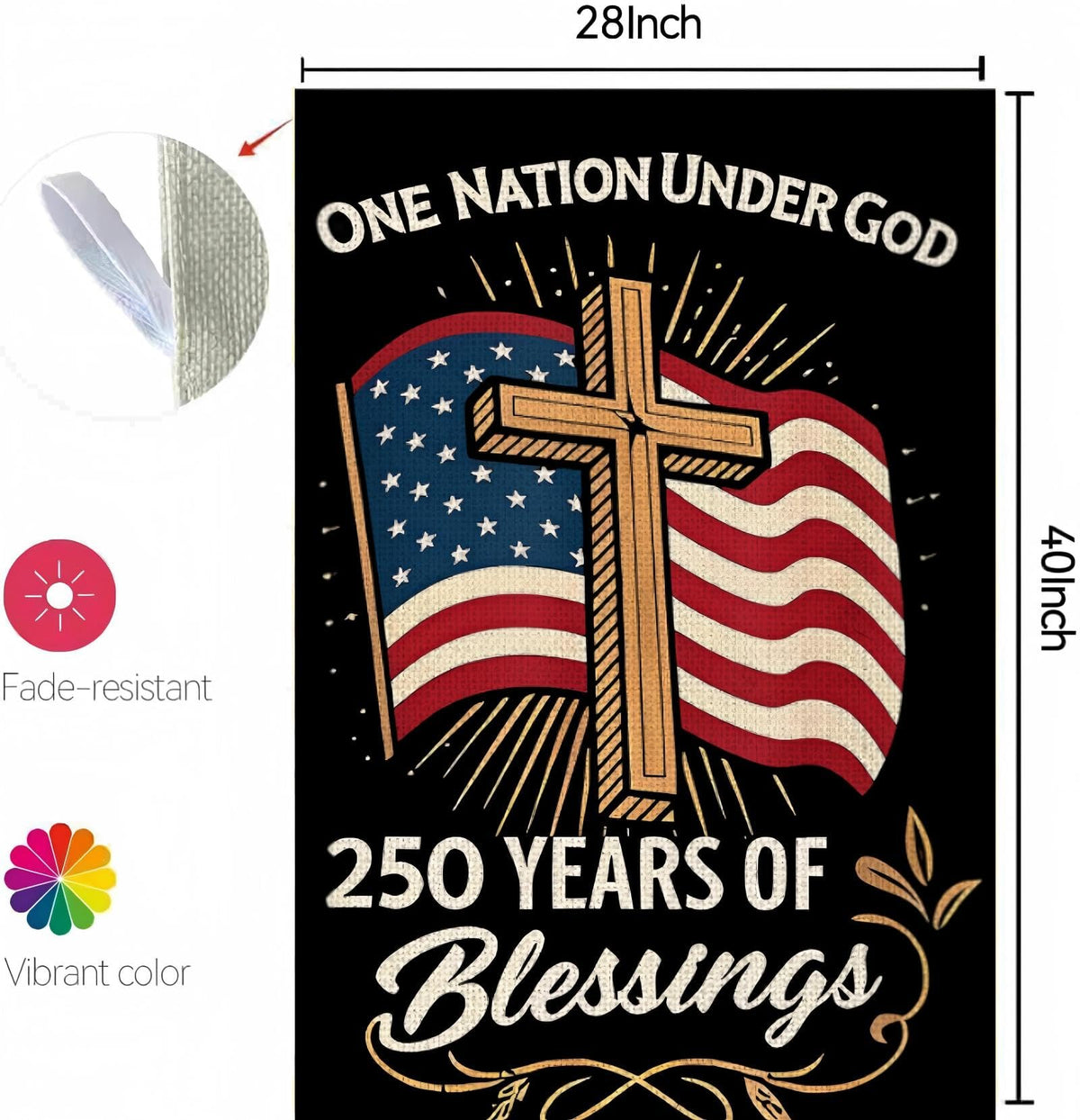 MAGJIUKE patriotic cross design flag back view, ideal for double-sided visibility in yards.