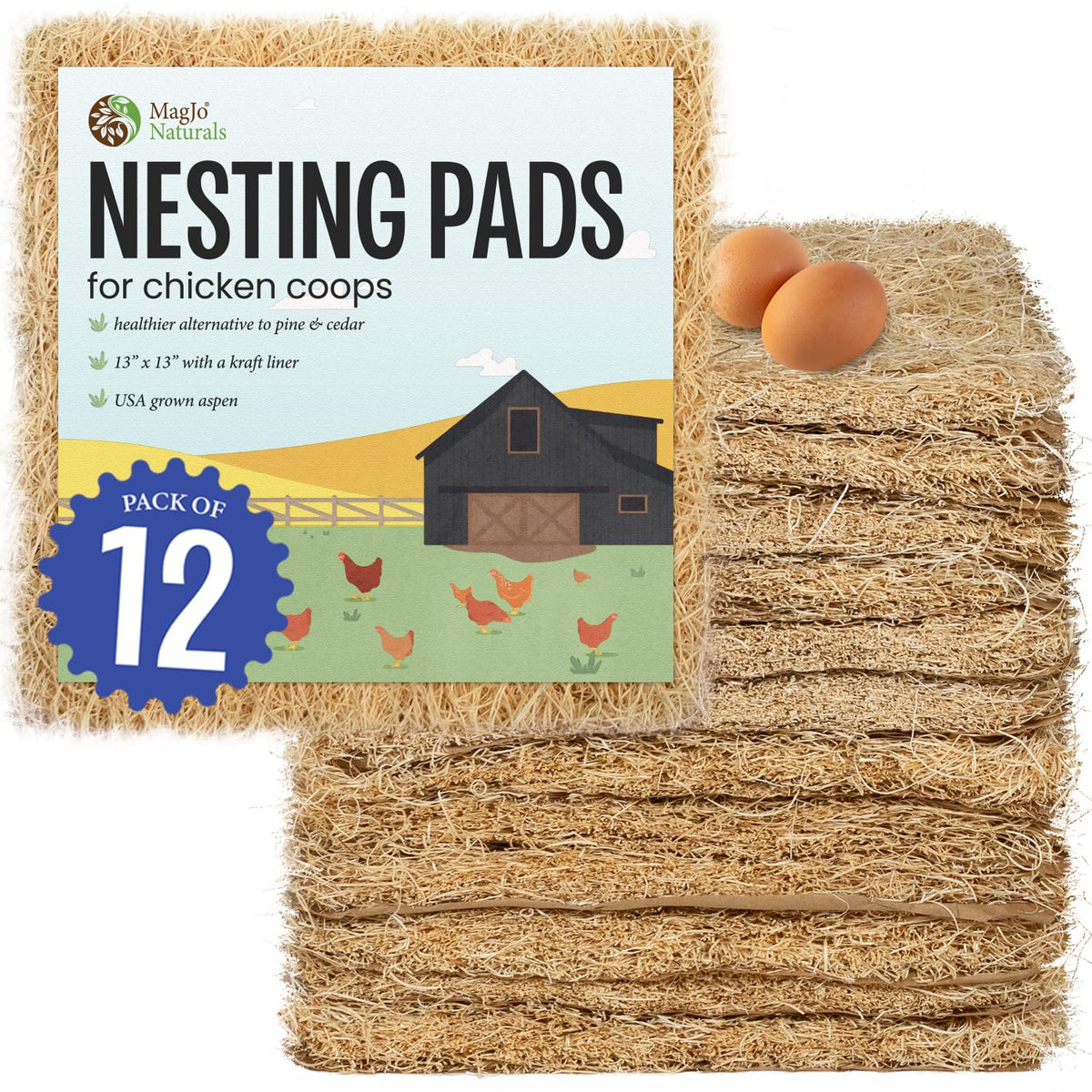 MagJo Aspen Nesting Pads 13x13 pack lines a coop for tidy nests.