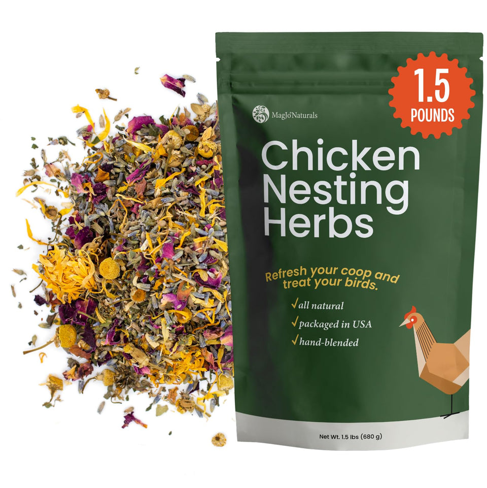 MagJo Chicken Nest Box Herbs bulk bag shown for natural nesting aroma and coop freshness.