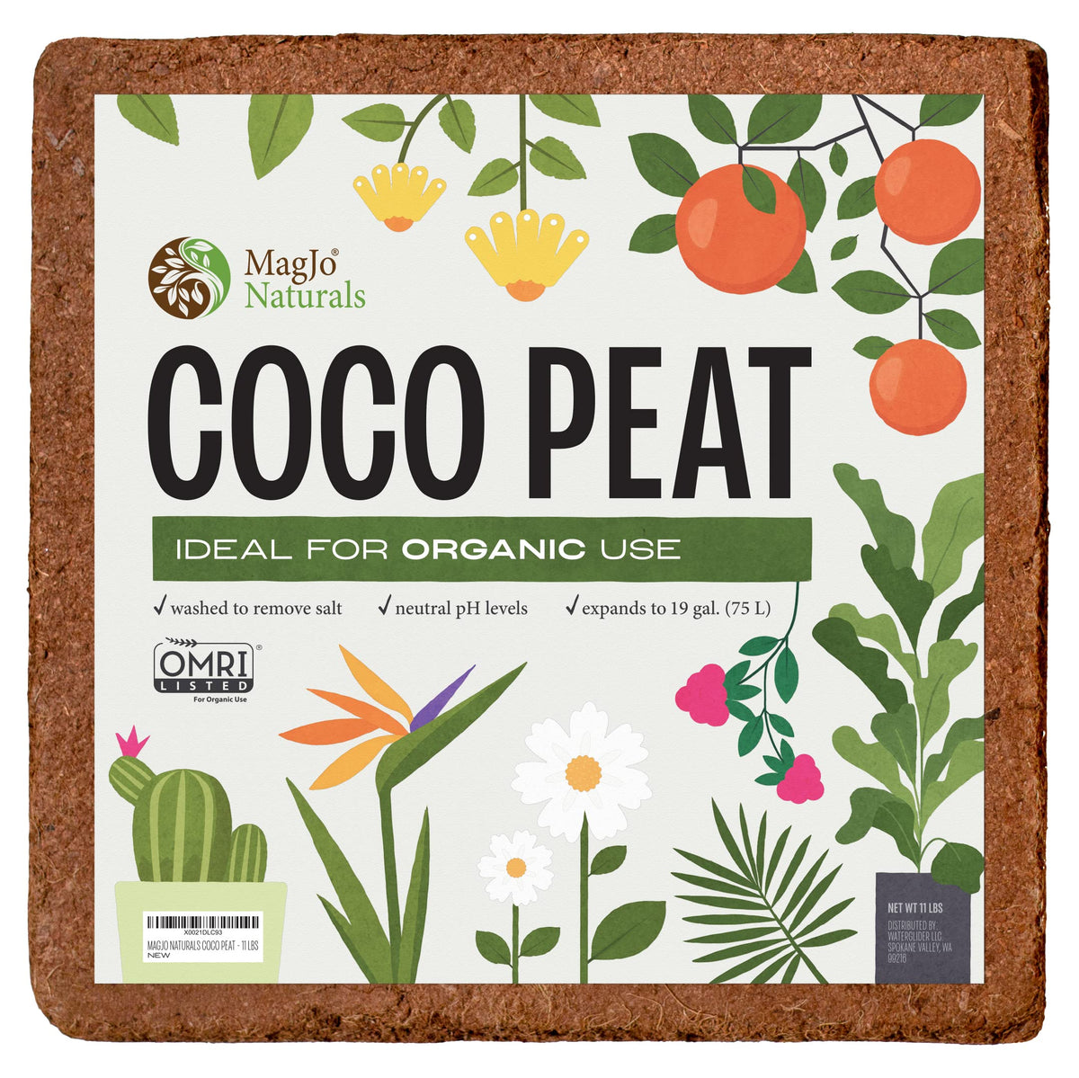 MagJo Naturals coco coir block close-up shows fibrous texture ideal for seed starting