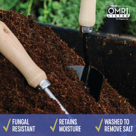MagJo Naturals coco coir block air pores illustrate oxygen-rich spaces for roots
