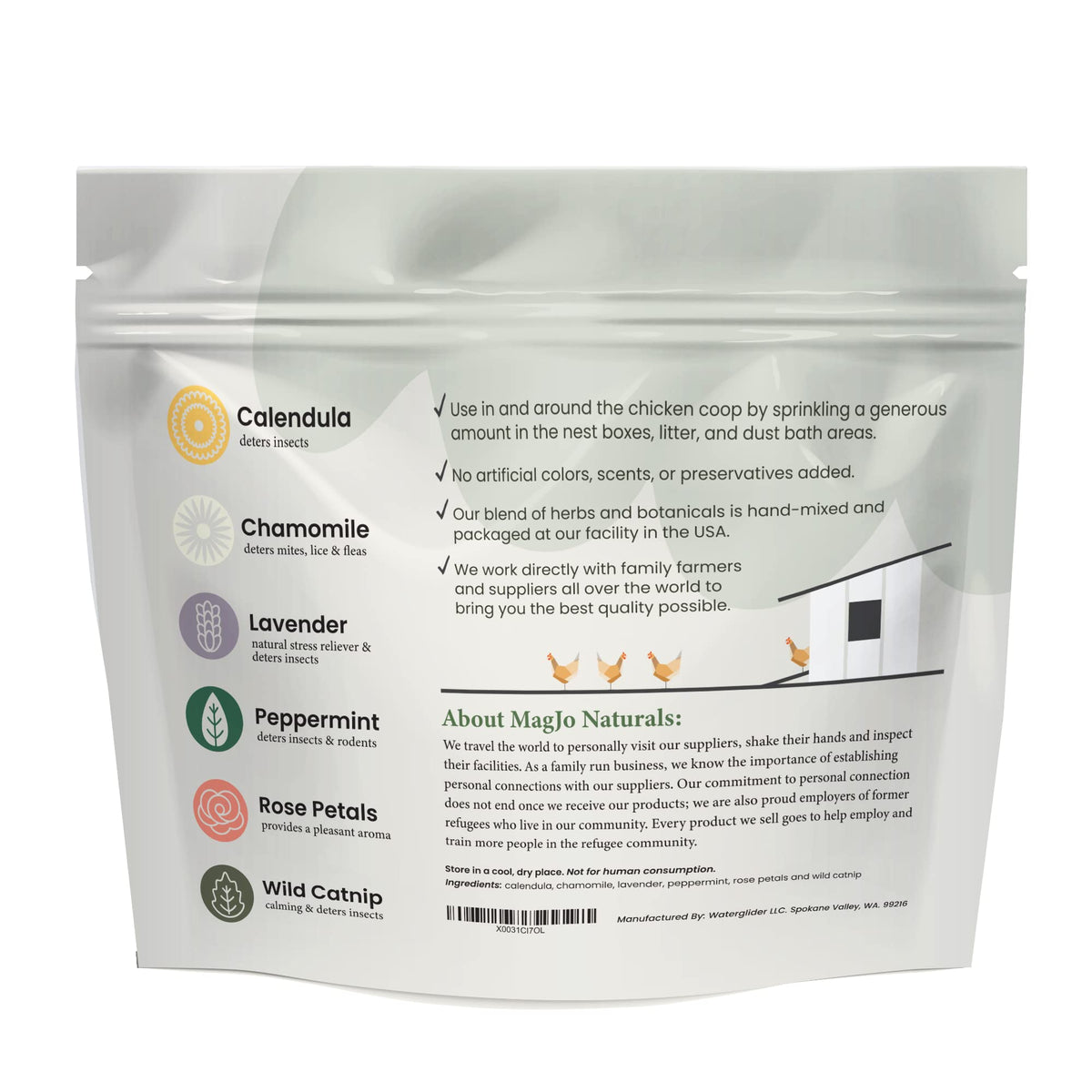 MagJo nesting herbs chamomile and lavender bundle highlighting soothing scent for hens' nesting areas.