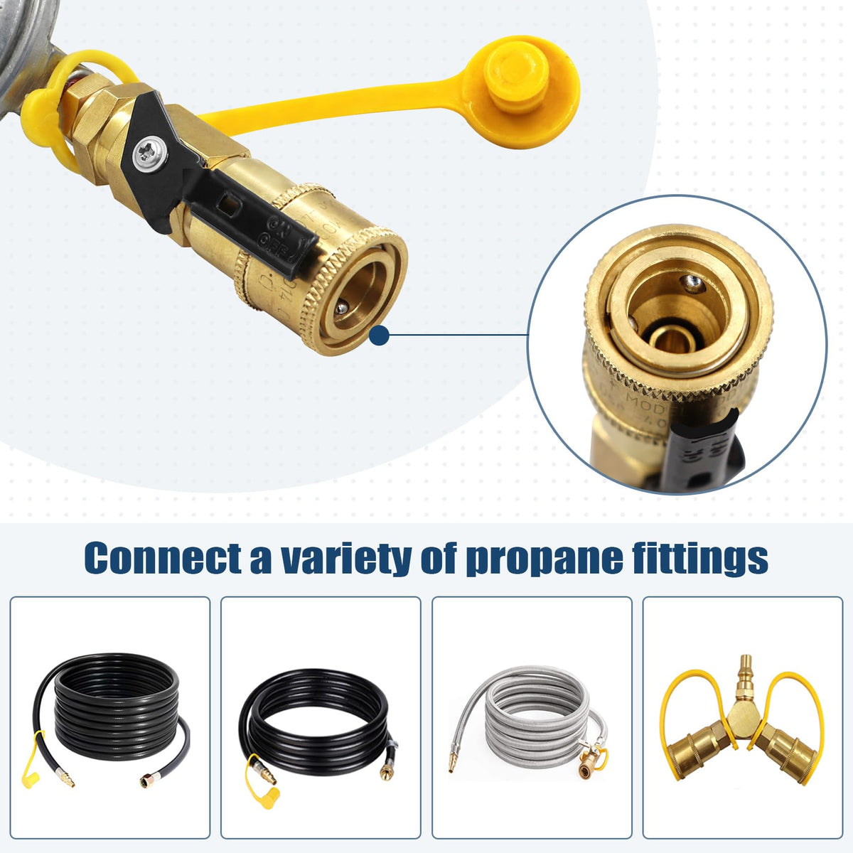 Magula connector compatible with grills, fire pits, and RV systems