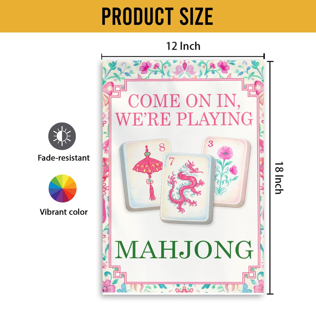 MAIANEY Mahjong Welcome Flag close-up stitching detail for durability.