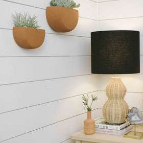 Main + Mesa small stoneware wall planter with embossed hatch for compact decor.