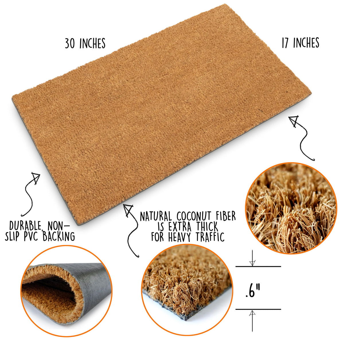 MAINEVENT blank coir doormat 30x17 back view with non-slip backing keeps designs steady