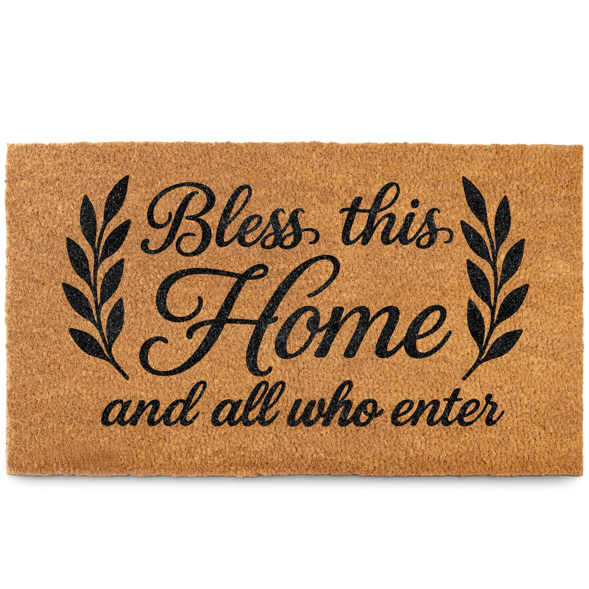 MAINEVENT Bless This Home Doormat at front door for a welcoming entry.