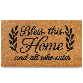 MAINEVENT Bless This Home Doormat at front door for a welcoming entry.