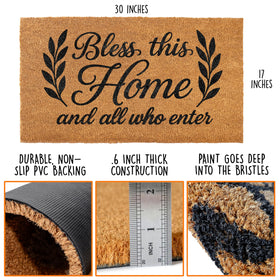 MAINEVENT Bless This Home Doormat close-up of durable fibers underfoot.