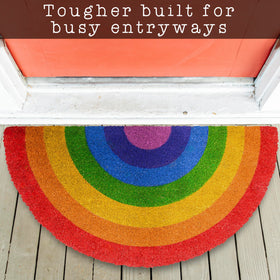 MAINEVENT Cute Doormat Rainbow features weather-resistant fibers that stay vibrant.