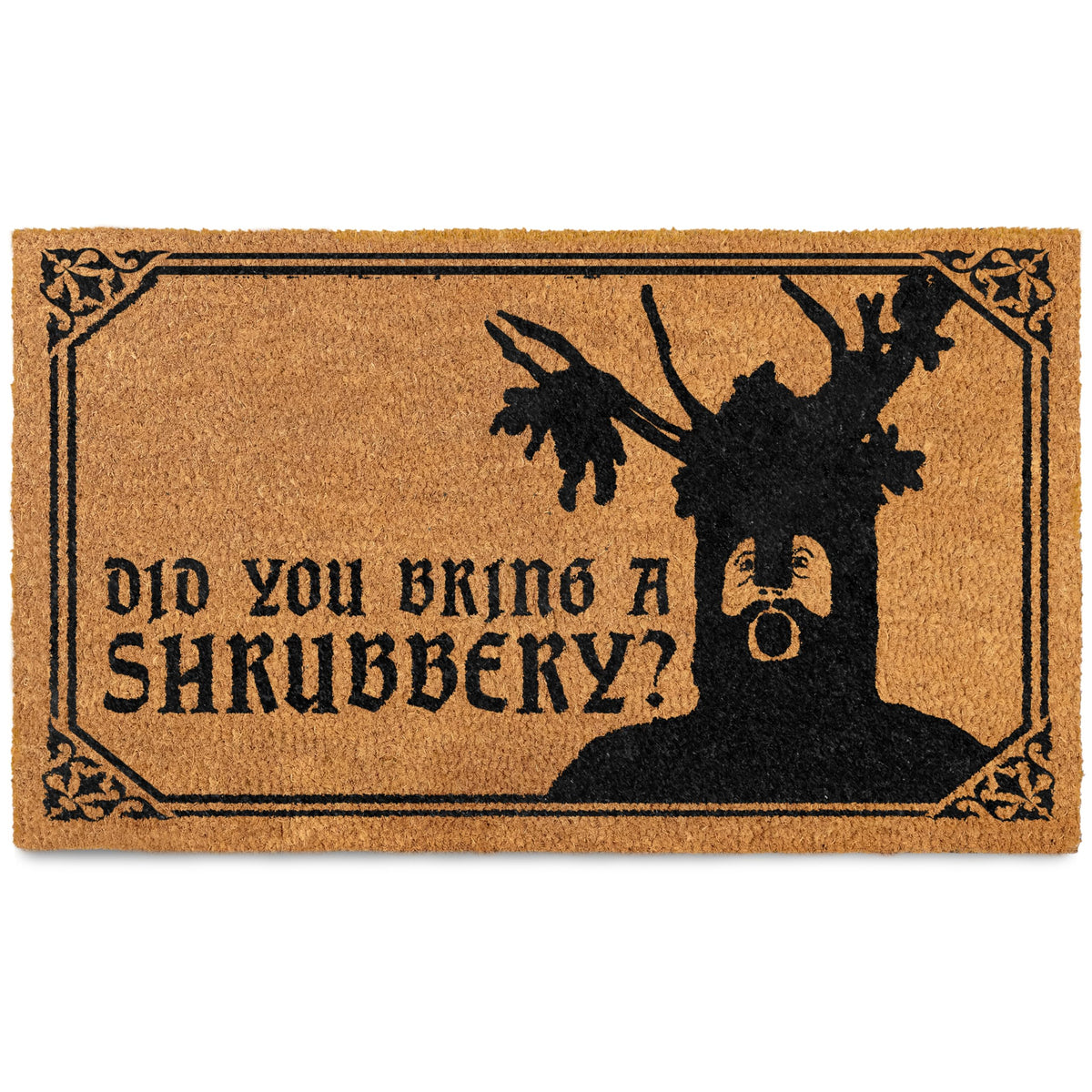 MAINEVENT Did You Bring a Shrubbery Monty door mat 30x17 greets guests with humorous charm.