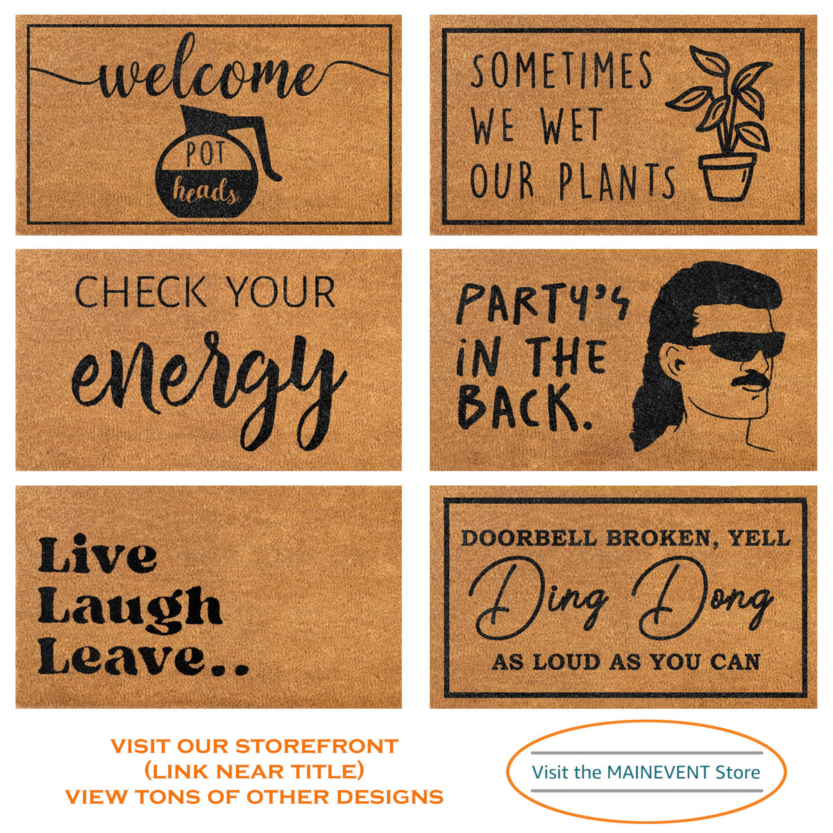 MAINEVENT ding-dong doormat features 100+ designs for a personalized entry.