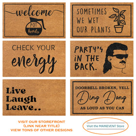 MAINEVENT ding-dong doormat features 100+ designs for a personalized entry.