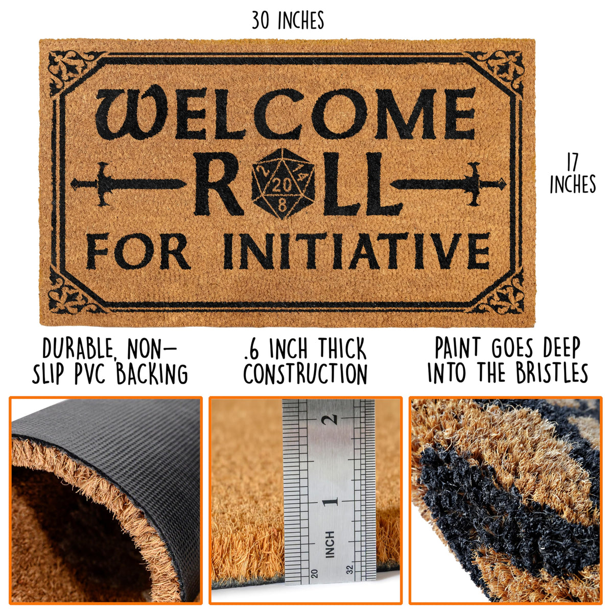 MAINEVENT DND doormat for covered porch, welcoming guests with playful gamer vibe