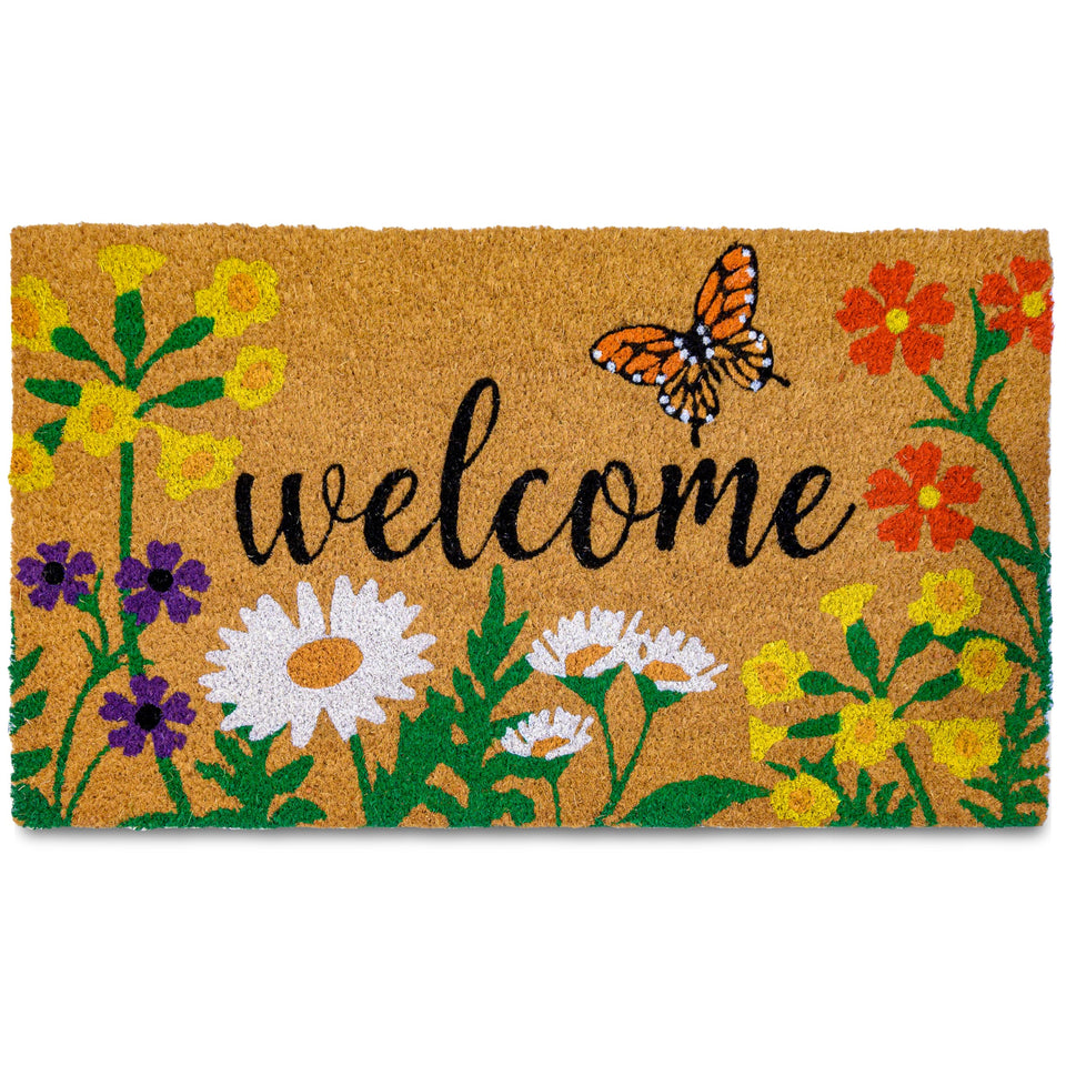 MAINEVENT floral door mat for front entrance enhances curb appeal while catching outdoor dirt.