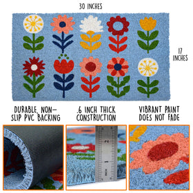 MAINEVENT Floral Doormat coir texture closeup emphasizes durable natural fibers.