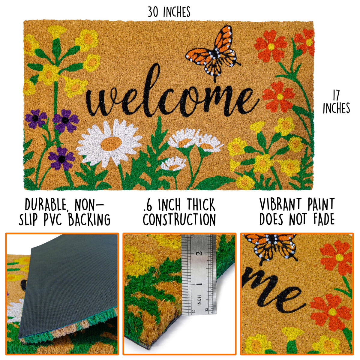 MAINEVENT floral doormat for outdoor patio keeps shoes cleaner at entry.