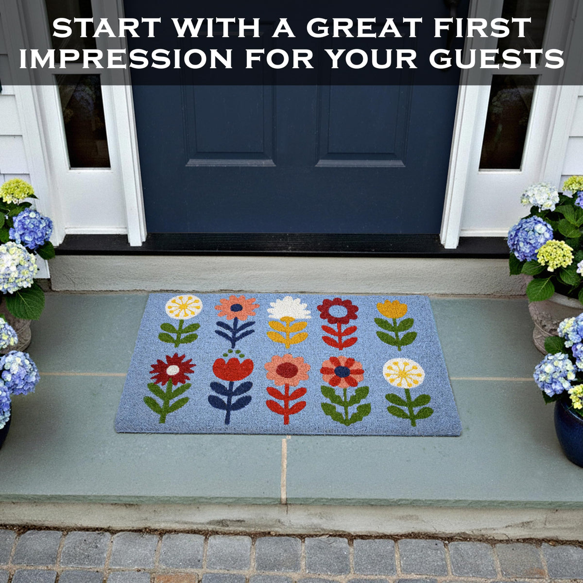 MAINEVENT Floral Doormat size 30x17 fits a generous welcome area.
