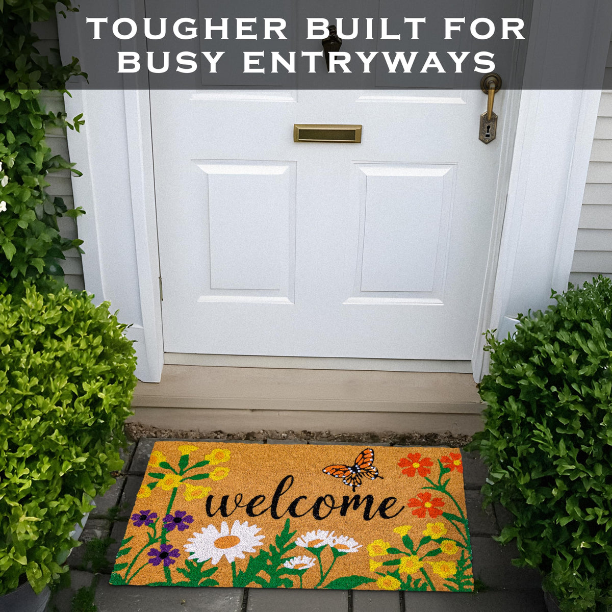 MAINEVENT flower welcome mat for porch adds cheerful color and durability.