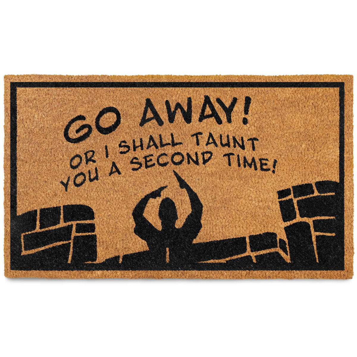 MAINEVENT go-away doormat for porch keeps entry stylish with Monty humor.