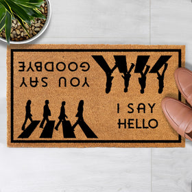 MAINEVENT Hello Goodbye doormat 30x17 inches welcomes guests with humor.