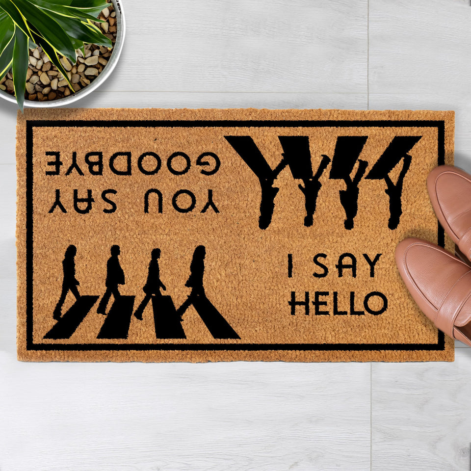 MAINEVENT Hello Goodbye doormat 30x17 inches welcomes guests with humor.