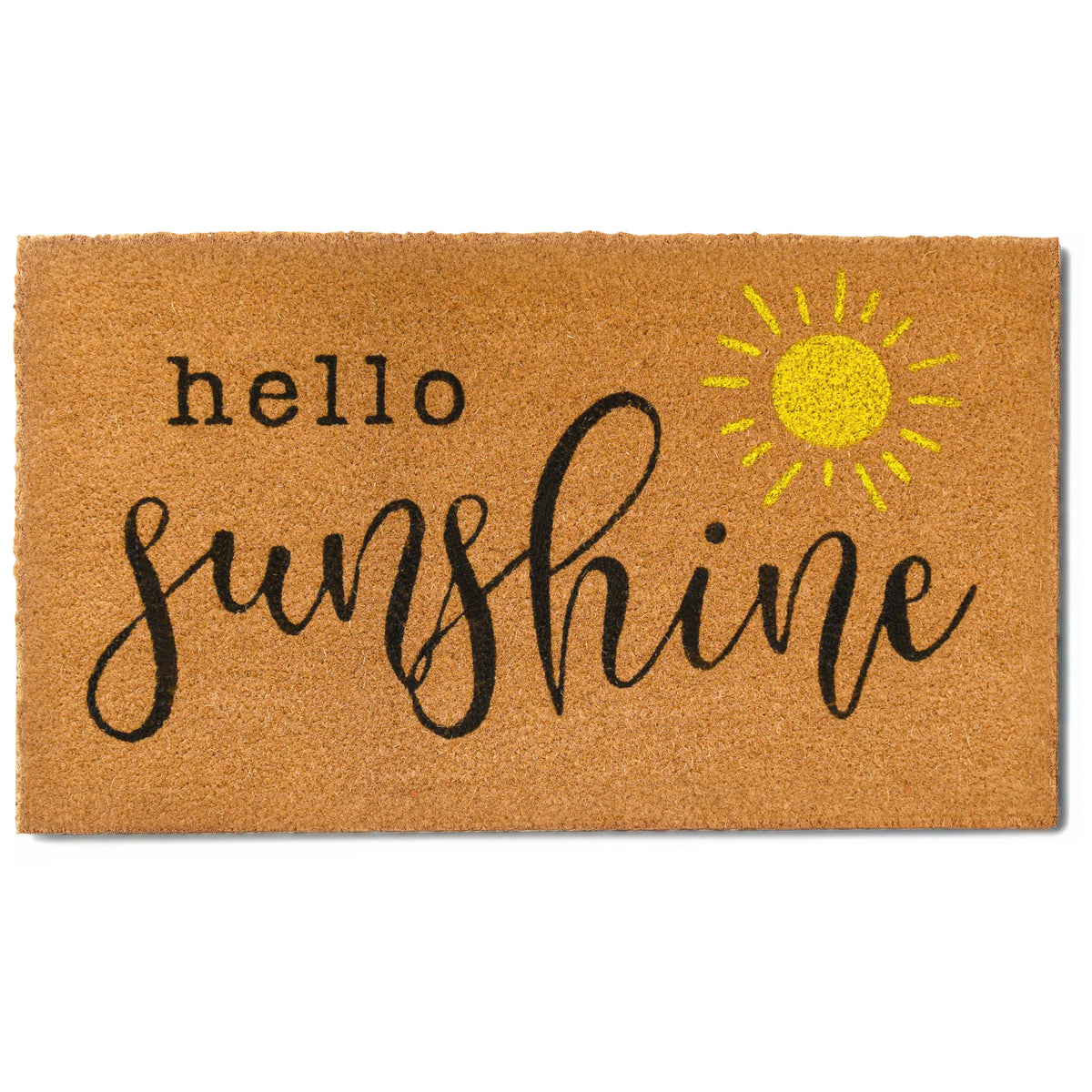 MAINEVENT Hello Sunshine doormat at the front door with durable coco fibers for outdoor use.