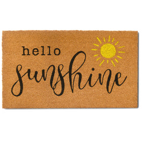 MAINEVENT Hello Sunshine doormat at the front door with durable coco fibers for outdoor use.