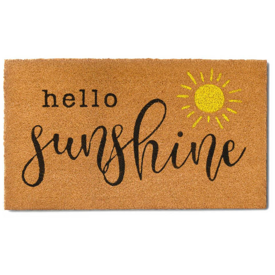 MAINEVENT Hello Sunshine doormat at the front door with durable coco fibers for outdoor use.