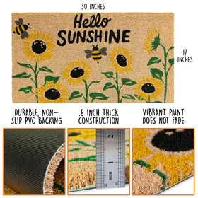 MAINEVENT Hello Sunshine Sunflower Welcome Mat closeup coir fibers show durable texture
