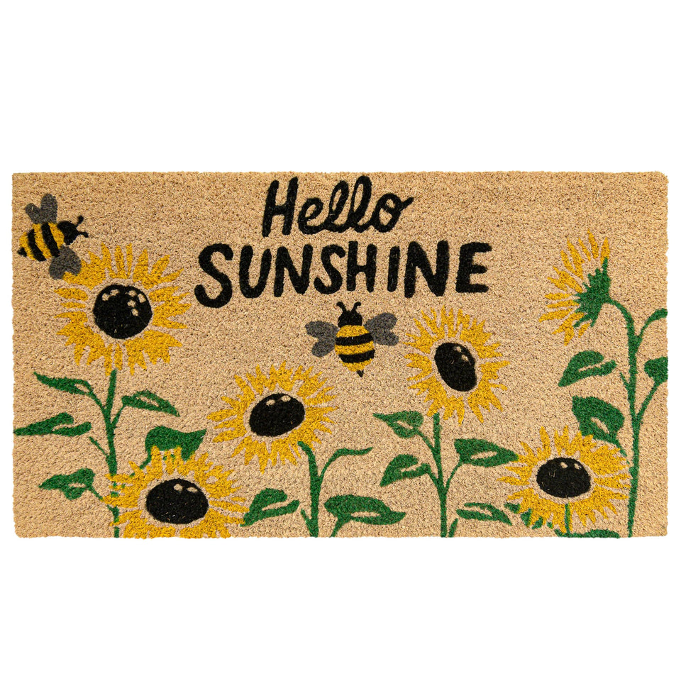 MAINEVENT Hello Sunshine Sunflower Welcome Mat front view adds cheerful curb appeal