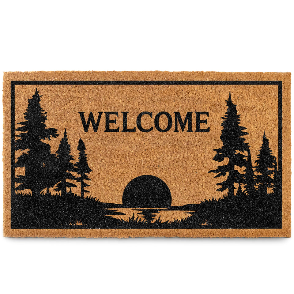 MAINEVENT lake-house-cabin-door-mat 30x17 showing fade-resistant color at lake entry