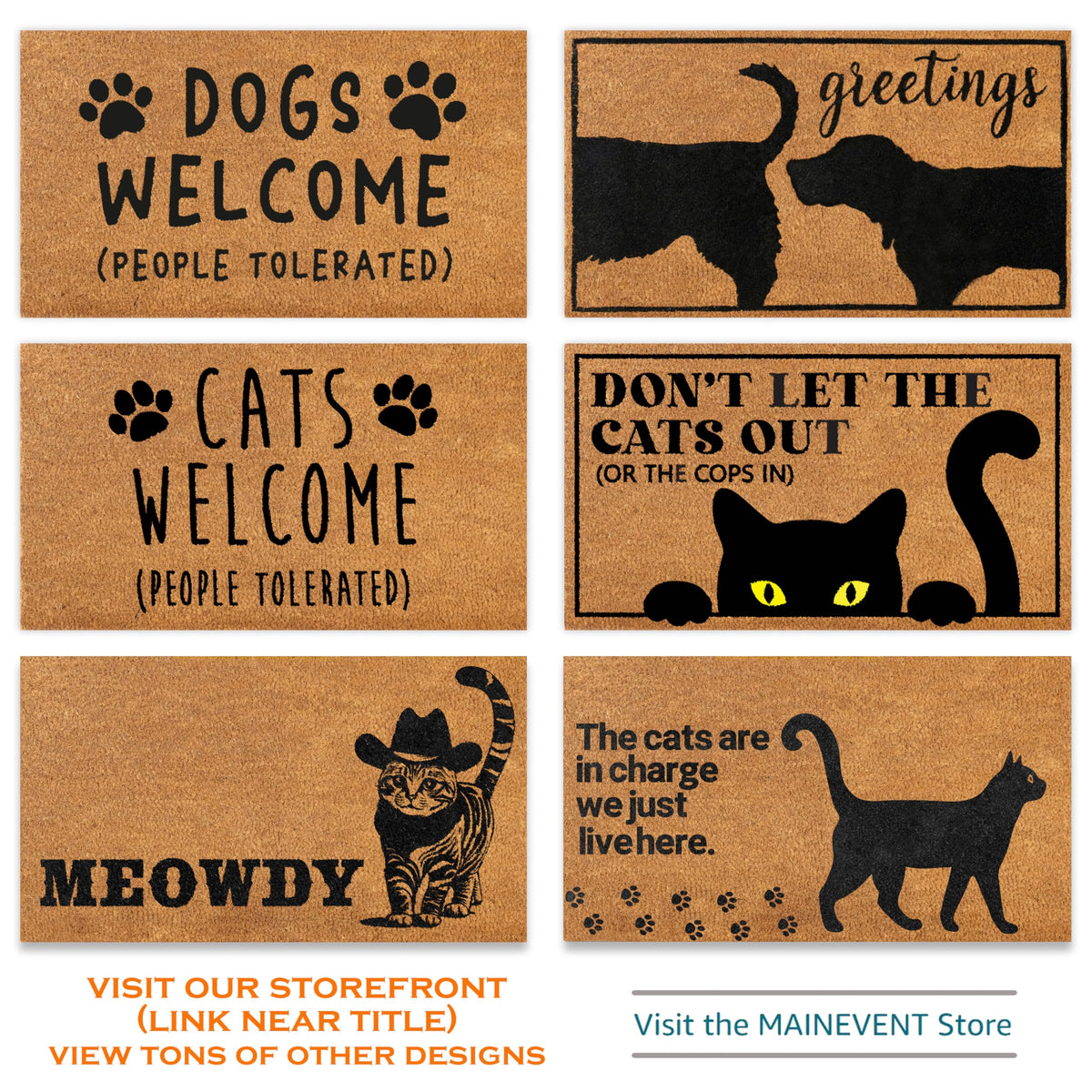 MAINEVENT Meowdy Doormat black cat illustration adds playful curb appeal