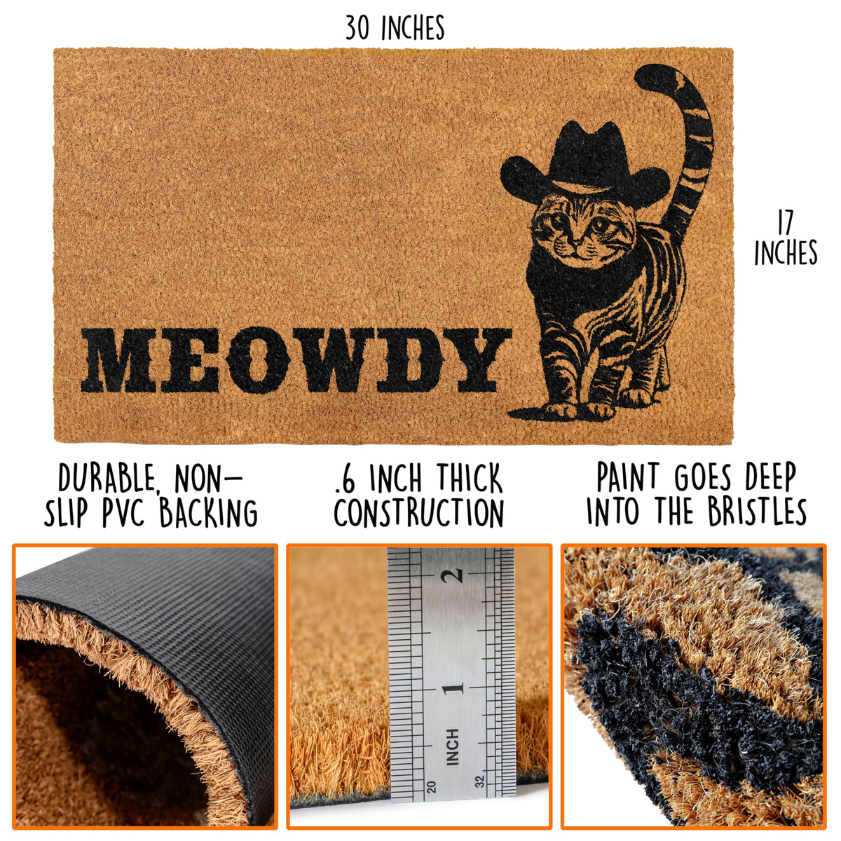 MAINEVENT Meowdy Doormat cat welcome design on porch highlights durable, weather-ready decor
