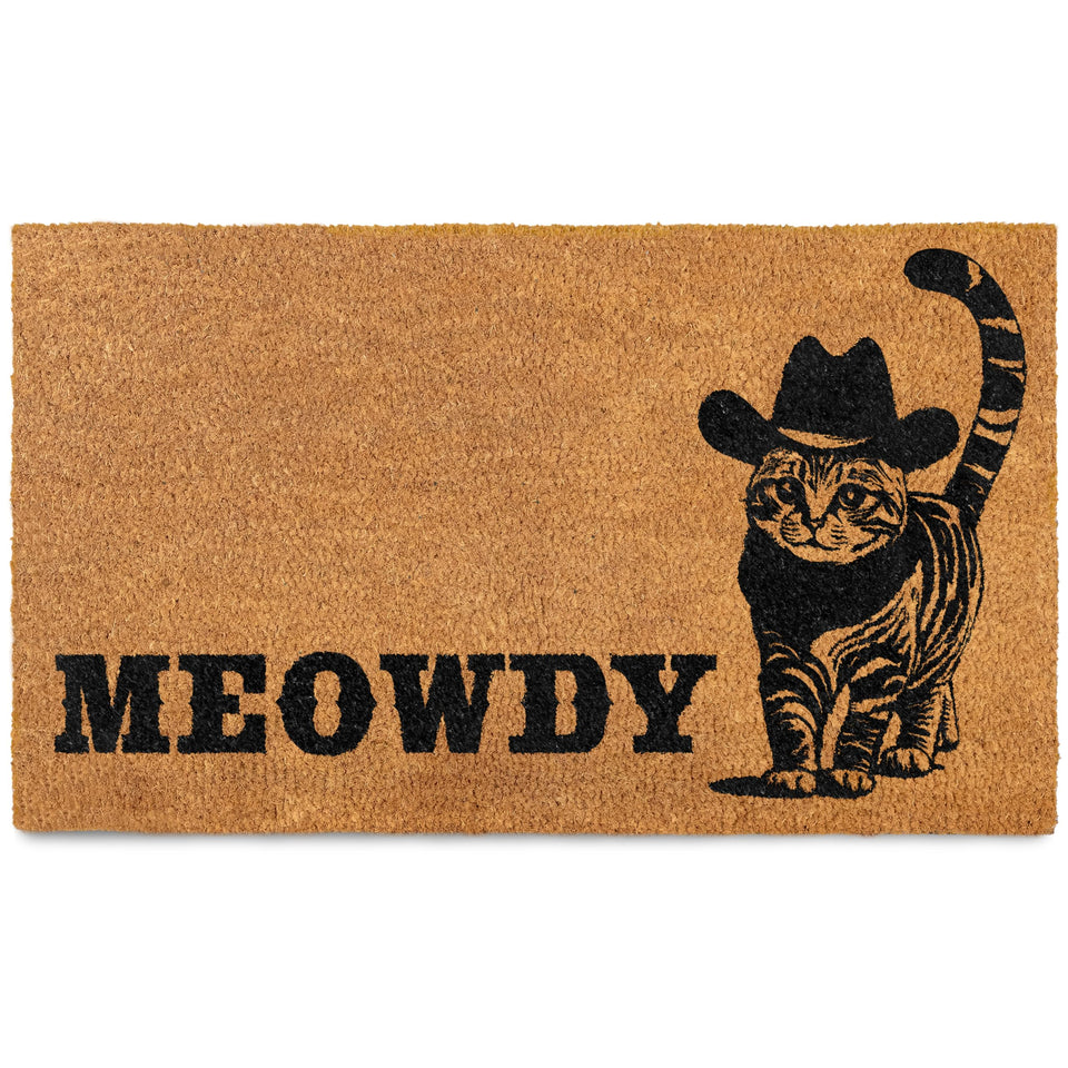 MAINEVENT Meowdy Doormat front view with bold cat design for covered entrances