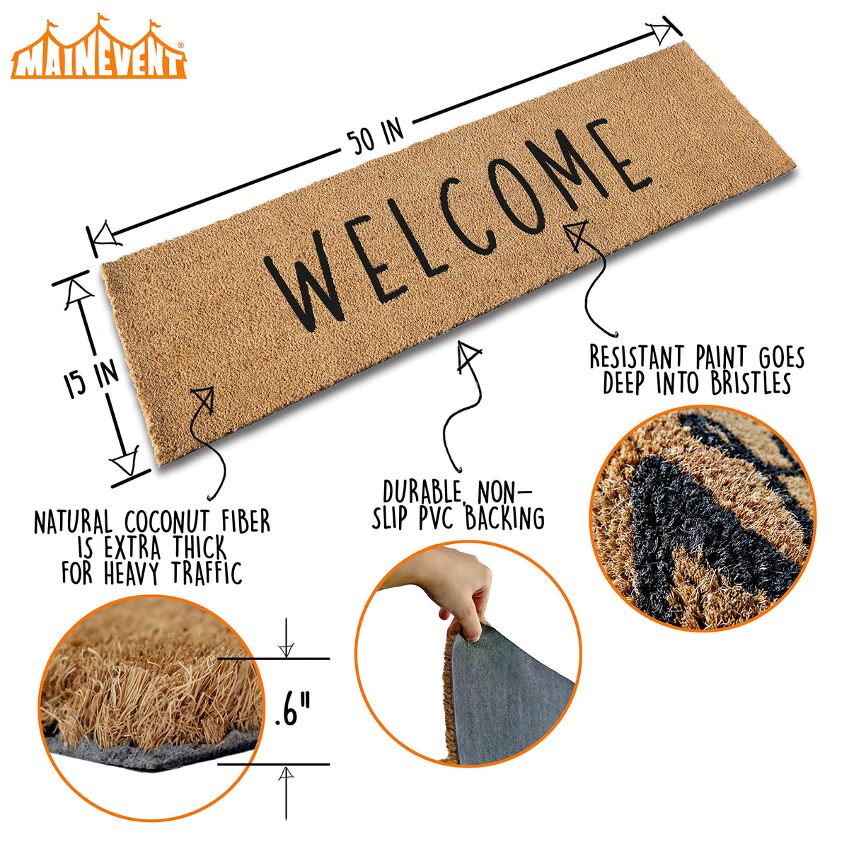 MAINEVENT oversized outdoor door mat perfect for wide entryways.