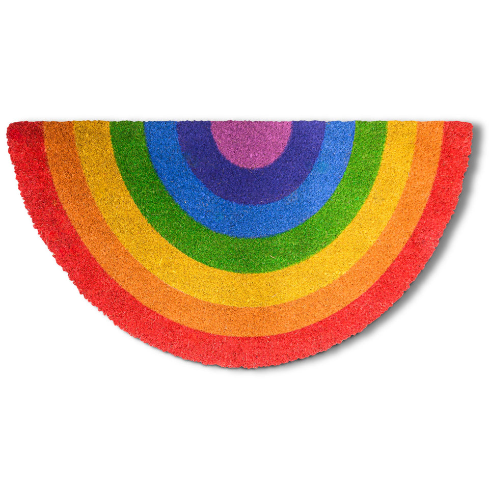MAINEVENT Rainbow Doormat 30x17 with non-slip backing for secure outdoor welcome.