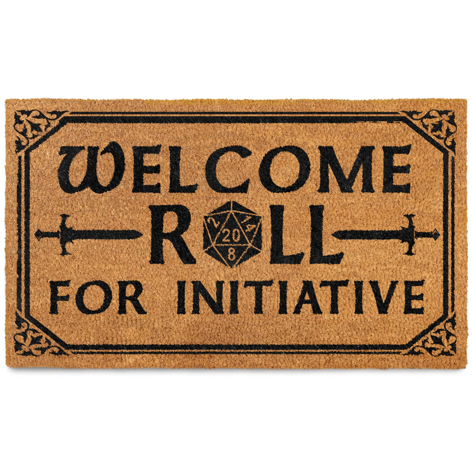 MAINEVENT Roll for Initiative outdoor door mat at entrance, keeps dirt outside with bold D&D styling