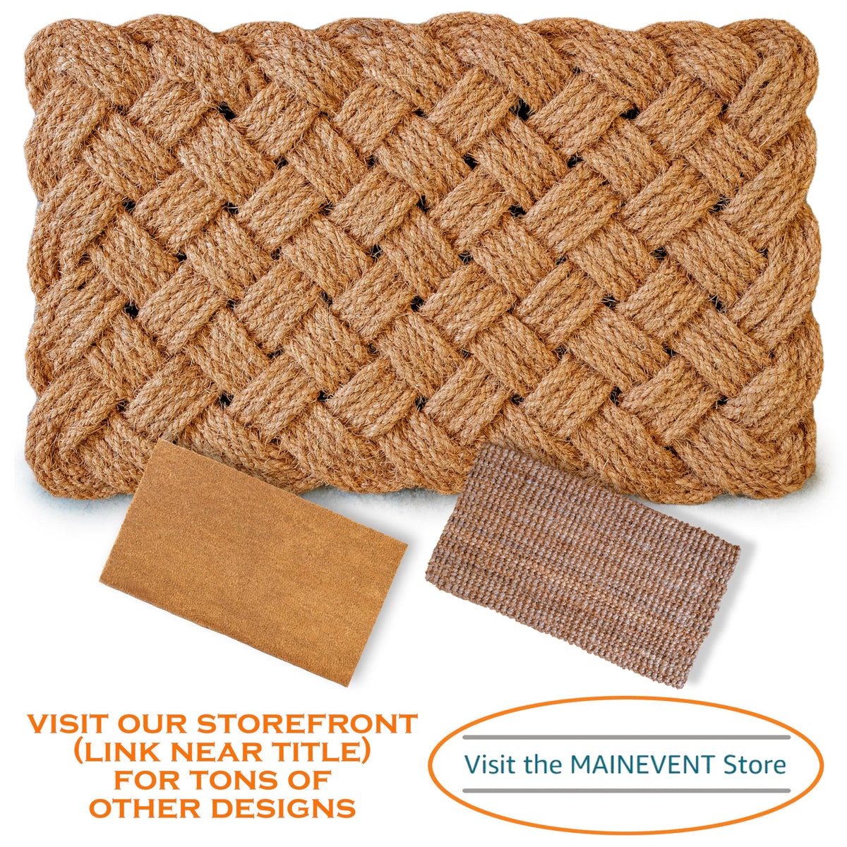 MAINEVENT rope doormat greeting scene conveys welcoming entry for guests.