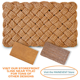 MAINEVENT rope doormat greeting scene conveys welcoming entry for guests.