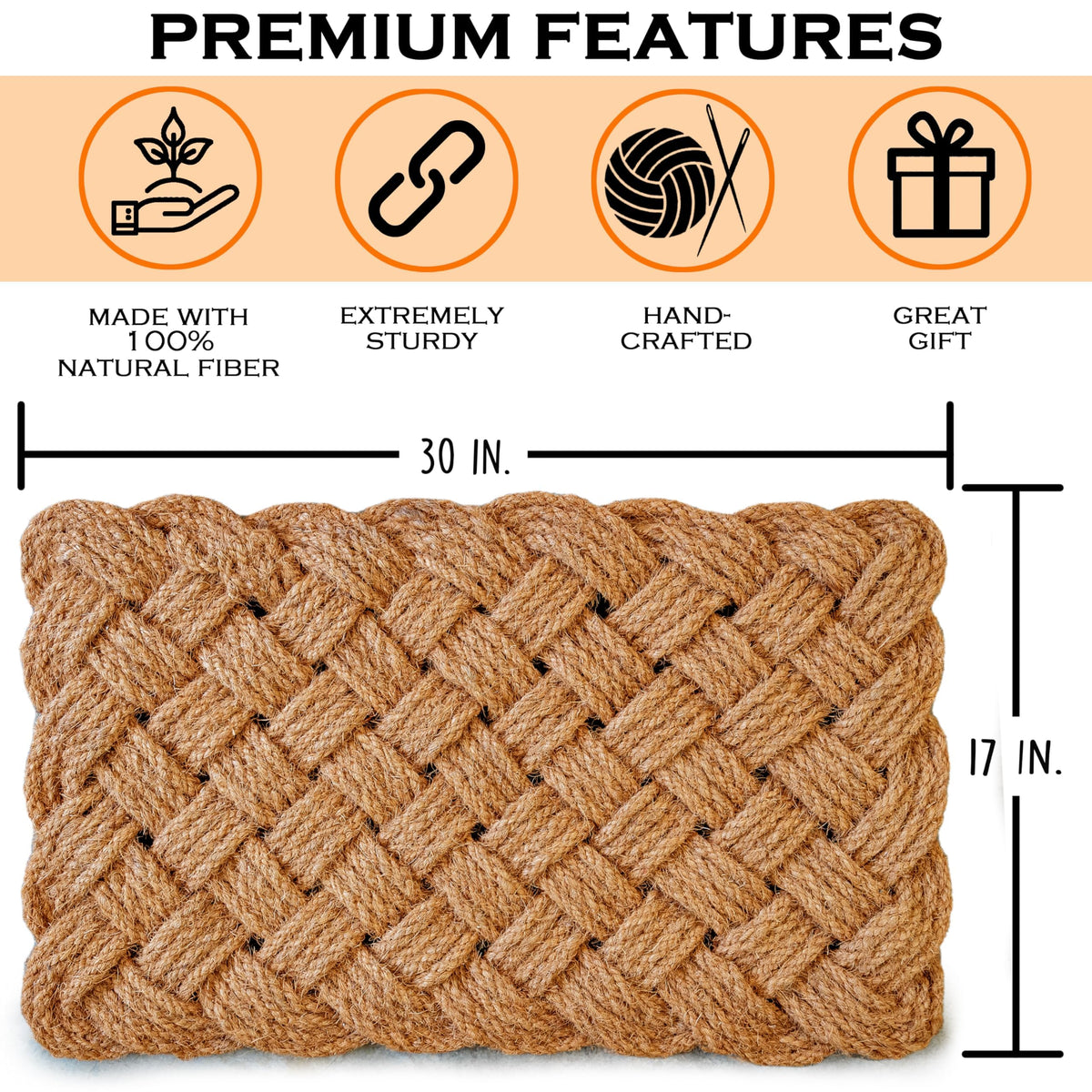 MAINEVENT rope doormat texture close-up reveals natural fibers for long-lasting front doors.