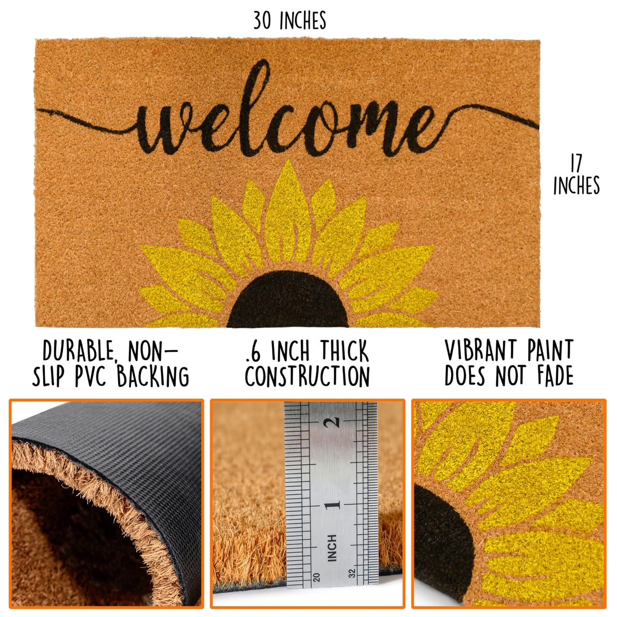 MAINEVENT sunflower close-up fiber shows durable coco weave for entry