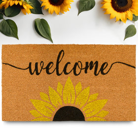 MAINEVENT outdoor entrance mat greets guests with cheerful sunflower motif