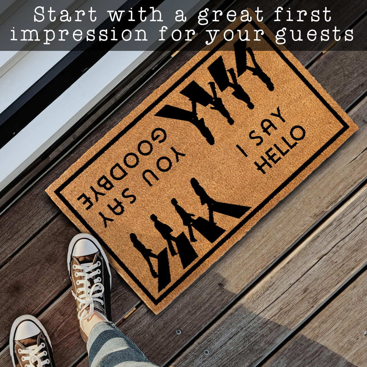 MAINEVENT USA-designed welcome mat complements casual outdoor decor.