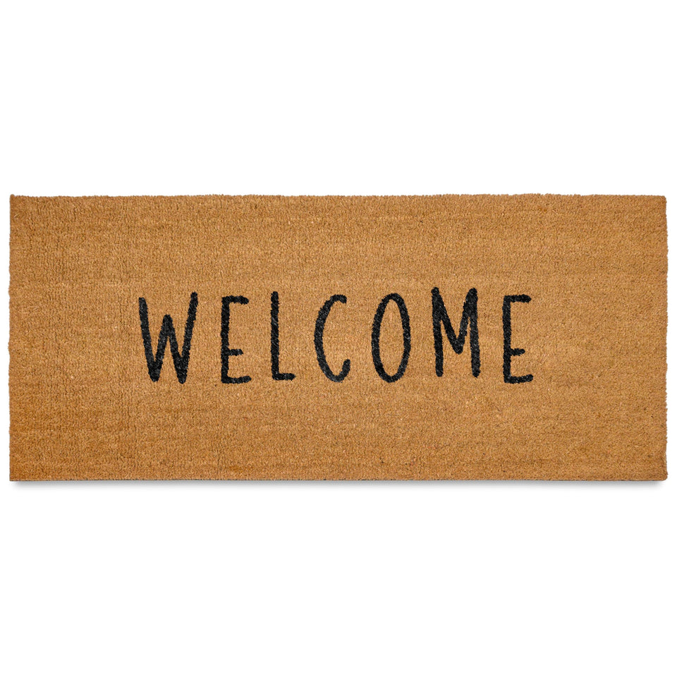 MAINEVENT Welcome Long Door Mat front view with oversized coverage and non-slip backing.