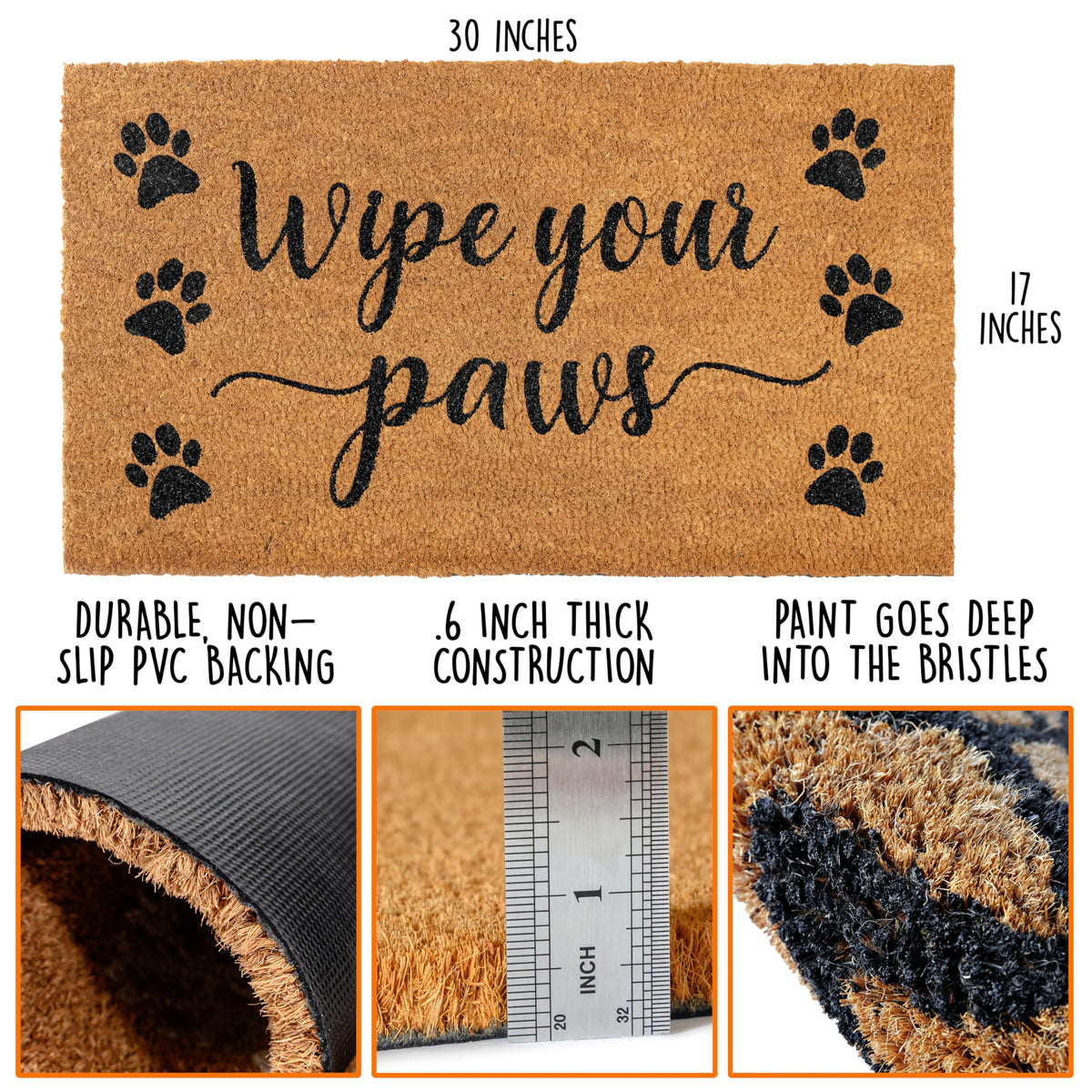 MAINEVENT Wipe Your Paws close-up shows durable coco fibers for year-round dirt control.