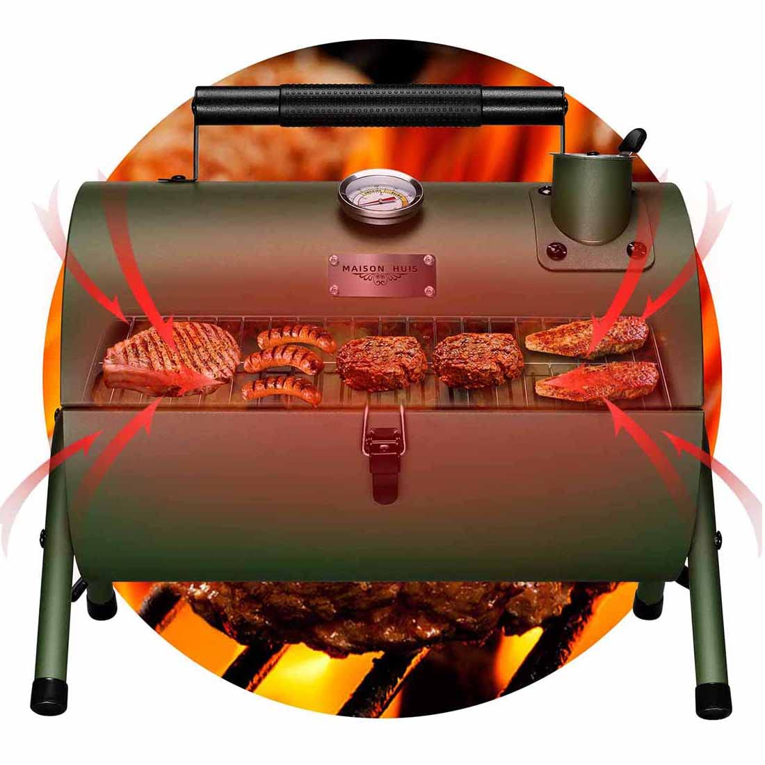 Compact 16.5 by 11.8 inch tabletop grill fits small spaces.