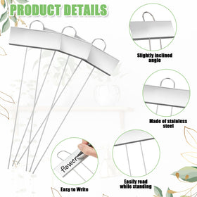 Maitys tilted two-leg stakes securing plant labels in soil for stability.