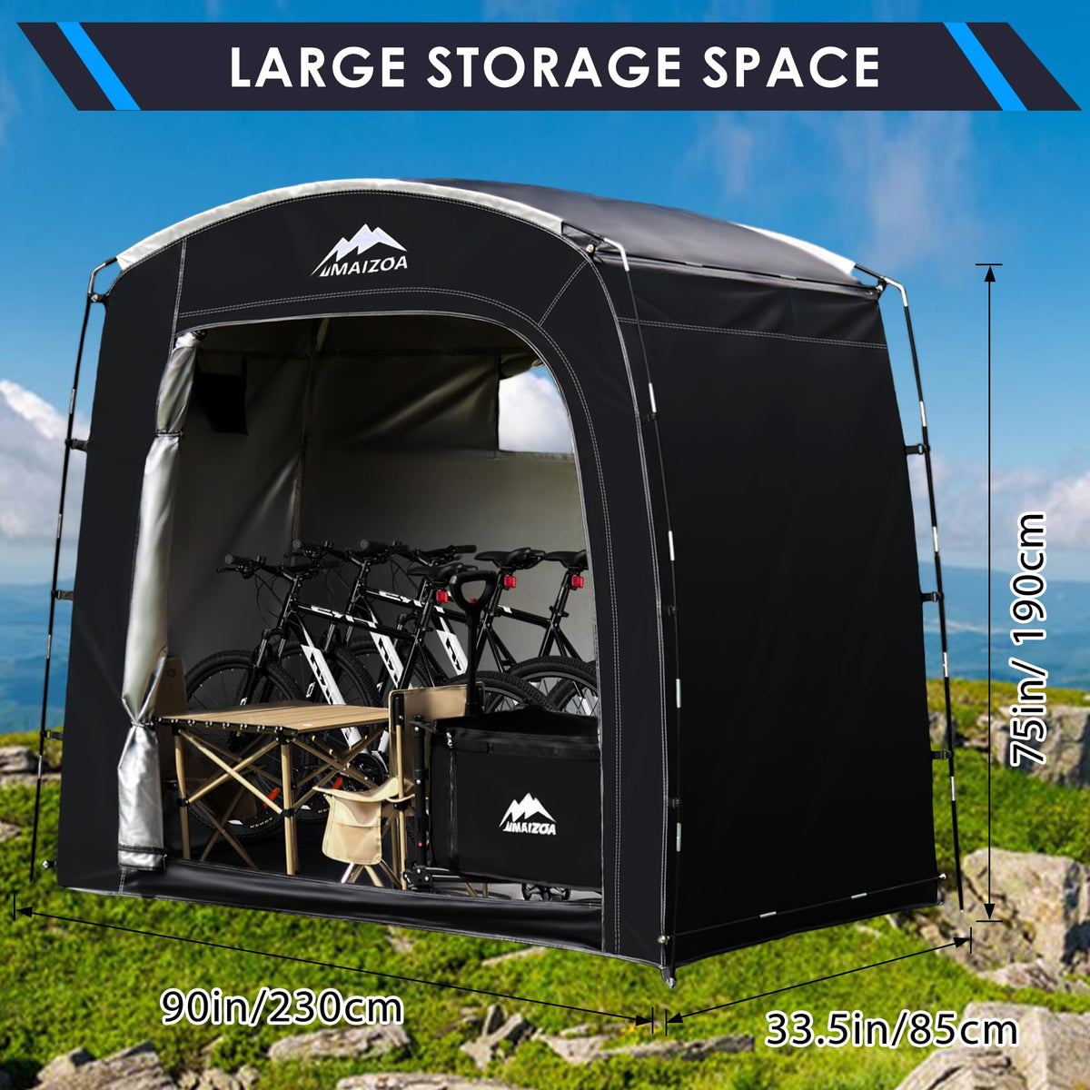 MAIZOA Bike Storage Tent sealed seams underscore reliable waterproof performance.